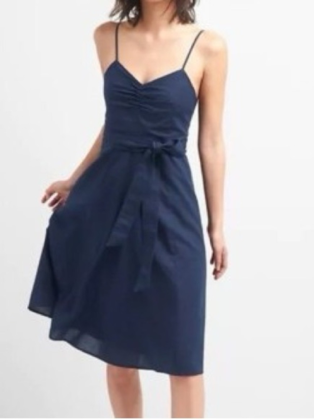 GAP Navy Fit and Flare Cami Dress in Linen-Cotton